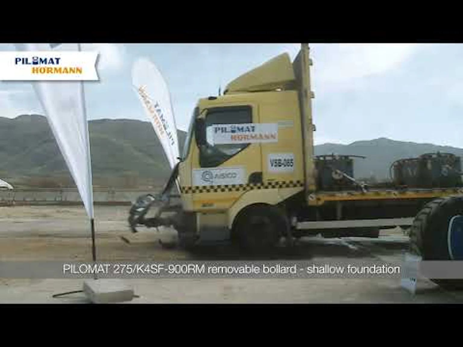 Crash test IWA14, PAS68 - Pilomat 275K4SF900RM removable bollard with shallow foundation Hörmann on Youtube